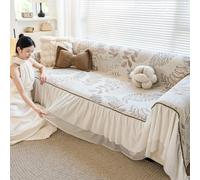 Chenille Large Sofa Throws With Wavy Tulle Hem, Soft Durable Couch Cover Blanket for 1 2 3 4 Seater Sofa Brown 180x280cm/70.87x110.24in