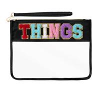 Chenille Letter Bag, Clear Things Bags Travel Pouch Makeup Bags with Zipper, Nylon Clear Cosmetic Toiletry Bag for Women Girls, Black-things