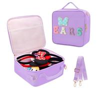 Chenille Letter Bow Mouse Ears Travel Case, Park Ears Headband Holder Hair Accessories Organizer Bag for Girls Women Kids Adults, Large Makeup Bag Snack Bags with Zipper for Travel Picnic - Purple