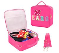 Chenille Letter Bow Mouse Ears Travel Case, Park Ears Headband Holder Hair Accessories Organizer Bag for Girls Women Kids Adults, Large Makeup Bag Snack Bags with Zipper for Travel Picnic - Rose Red
