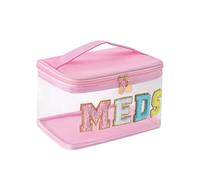 Chenille Letter Clear Medicine Makeup Bag, Large Size Waterproof Nylon Cosmetic Toiletry Storage bag with Top Handle, Transparent Meds First Aid Travel Organizer Cosmetic Bag, 02Light Pink, 9 x 6 x 6