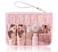 Chenille Letter Clear Zipper Pouch for Travel Preppy Patch Makeup Bag-Nylon Cosmetic Preppy Makeup Waterproof Organizer Bag Set for Women Valentines Bag, FS-BALLET, Fashion