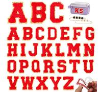 Chenille Letter Patches Self-Adhesive for Bags: NICEVINYL 26Pcs Red Fuzzy Varsity Patches with Pin Stick on - Initial Letters Embroidered Chenille Sticker for Clothing Hats Backpacks Fabric