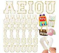 Chenille Letters Patches Self-Adhesive for Clothing: NICEVINYL 30pcs White Vowel Letters Patches Sew on for Fabric - Fuzzy A-E-I-O-U Varsity Letter Stickers for Backpacks Trucker Hats Makeup Bags