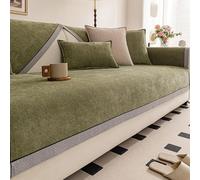 Chenille Sectional Sofa Cover, Non-Slip Washable Slipcover with Silicone Grip - Thick Furniture Protector Fits 1 2 3 4 Seater, L-Shape & U-Shape Couch(Green,110x110cm)