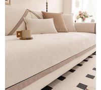 Chenille Sectional Sofa Cover, Non-Slip Washable Slipcover with Silicone Grip - Thick Furniture Protector Fits 1 2 3 4 Seater, L-Shape & U-Shape Couch(Beige,70x210cm)