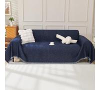 Chenille Sofa Cover 2 Seater, Dog Couch Cover for Corner Sofa, Washable Sofa Slipcover, Couch Protector Loveseat L Shaped Covers with Tassel, Suitable for All Seasons, 180 x 260 cm, Navy Blue