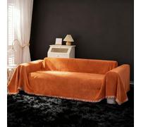 Chenille Sofa Cover 3 Seater Corner Sofa Covers L Shape Washable Sofa Slipcover Non-Slip Couch Covers with Tassel Soft Sofa Protector from Dogs, 180x340cm, Orange
