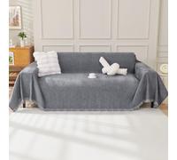 Chenille Sofa Cover 3 Seater, Dog Couch Cover for Corner Sofa, Washable Sofa Slipcover, Couch Protector Loveseat L Shaped Covers with Tassel, Suitable for All Seasons, 180 x 340 cm, Dark Grey