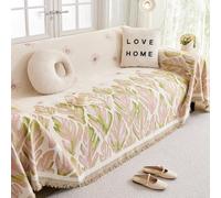 Chenille Sofa Cover, Floral Couch Cover Blanket, Washable Palm Leaves Sofa Slipcovers for Pets and Kids, Non-Slip Furniture Protector, L/U Shaped Armrest Covers for Various Sofas pink 180 * 460cm