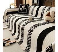 Chenille Sofa Cover for 1-4 Seater All-Season Slipcover for Dogs L-Shaped Couch & Loveseat Protector Stylish Futon Cover with Tassels 180x200cm