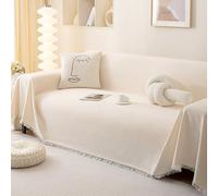 Chenille Sofa Cover with Tassels - Luxury Solid Color Sofa Protector Blanket, Anti-Slip & Washable Dust-Proof Cover for 1 2 3 4 Seater, Modern Furniture Protector-Beige||180 * 150cm