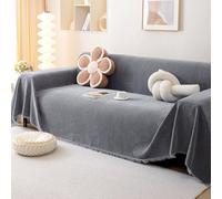 Chenille Sofa Cover with Tassels - Luxury Solid Color Sofa Protector Blanket, Anti-Slip & Washable Dust-Proof Cover for 1 2 3 4 Seater, Modern Furniture Protector-Dark Gray||180 * 130cm