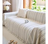 Chenille Sofa Covers - Waterproof & Pet-Resistant Slipcovers Striped Couch Protectors with Anti-Slip & Wrinkle-Free Features Fits 180x130 to 180x480cm (180x360cm Black)