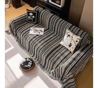 Chenille Sofa Covers - Waterproof Pet-Resistant Slipcovers with Anti-Slip Design Striped Couch Protectors Wrinkle-Free Fits 180x130 to 180x480cm (180x360cm Black)