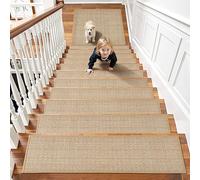 Chenille Stair Treads Non Slip 15pcs Stair Runner for Wooden Steps Rubber Backing Stairs Carpet Treads Indoor Staircase Covers Stair Mat for Pets and Kids 8"X30" Beige