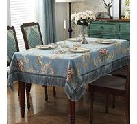 Chenille Table Cloth Fringed Lace Tablecloths Washable, Table Cover for Kitchen Dinning Party,vintage Style,Blue-110 * 160cm（43 * 62.9inch）