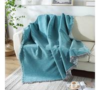 Chenille Throw Blanket with Tassels, Textured Ultra Soft Cozy Large Throws for Couch Sofa Bed Arm Chair Settee Bedspread (Teal,180x300cm)