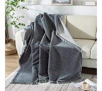 Chenille Throw Blanket with Tassels, Textured Ultra Soft Cozy Large Throws for Couch Sofa Bed Arm Chair Settee Bedspread (Dark grey,180x260cm)