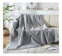 Chenille Throw Blanket with Tassels, Textured Ultra Soft Cozy Large Throws for Couch Sofa Bed Arm Chair Settee Bedspread (Light grey,180x340cm)
