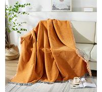 Chenille Throw Blanket with Tassels, Textured Ultra Soft Cozy Large Throws for Couch Sofa Bed Arm Chair Settee Bedspread (Orange,180x300cm)