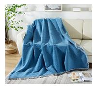 Chenille Throw Blanket with Tassels, Textured Ultra Soft Cozy Large Throws for Couch Sofa Bed Arm Chair Settee Bedspread (Blue,180x340cm)