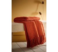 Appletree - Orange Chenille Throw/Blanket (130 x 180cm) - Orange Sofa Throw - Textured Throw in Terracotta - Terracotta Orange Woven Blanket - Orange Knit Blanket - Throw With Tassels - Home Decor