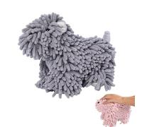 Chenille Towel Ball Dog, Cute Puppy Chenille Hand Towel, Fluffy Soft Absorbent, Can Be Hung/Stood, for Bathroom/Kitchen Countertops (Gray)