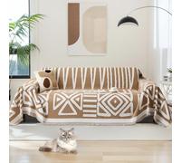 ChenilleReversibleSofaCoverforLShapedCornerSofas24SeaterCouchProtectorPetFriendly&MachineWashablewithTasselsKhaki(180x300cm)