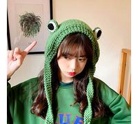 CHENJIE Frog Hat Crochet Knitted Hat Outdoors Autumn Big Eye Frog Knitted Winter Cute Ear Protective Beanie Hats Knitted Caps(Green)