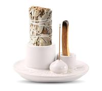 CHENKEE Incense Holder,4 in 1 Multifunctional Incense Stick Holders,Ceramic Insence-Stick Holder Suitable Palo Santo,Sage, Candle,joss Stick Holders for Yoga Room,Living Room, Office,Bathroom(White)