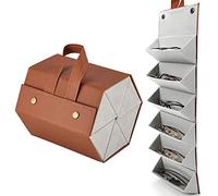 CHENKEE Sunglasses Storage Box, 6-Slot Travel Sunglasses Organizer PU Leather Eyeglasses Storage Case Foldable Glasses Hanging Display Box for Glasses Storage or Other Small Items (Brown)