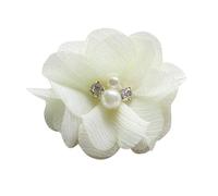 Chenkou Craft 12PCS 60mm Assorted Chiffon Ribbon Flowers Bows W/Beads Appliques Wedding Decor Bulk Lots (Beige)