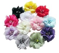 Chenkou Craft 12PCS 60mm Assorted Chiffon Ribbon Flowers Bows W/Beads Appliques Wedding Decor Bulk Lots