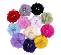 Chenkou Craft 12PCS 60mm Assorted Chiffon Ribbon Flowers Bows W/Beads Appliques Wedding Decor Bulk Lots (Multi)