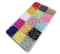 Chenkou Craft 18000pcs Assorted 15 Colors Half Pearl Bead 3mm Flat Back Gem Scrapbook Craft DIY Beads + Plastic Box (Mix, 3mm)