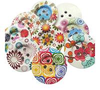Chenkou Craft 20pcs Large Mix Lots Round Flower Wood Buttons 4 Holes Craft Sewing Button (50mm)