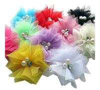 Chenkou Craft 20PCS Mesh Ribbon Flowers Bows W/Beads Rhinstone Appliques Craft Lots Bulk