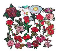 Chenkou Craft 20pcs Random Embroidered Rose Flower Assorted Iron-on or Sew-on Embroidered Patch Motif Applique