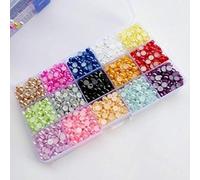 Chenkou Craft 3500PCS Assorted 15 Colors Half Pearl Beads 6mm Flat Back Gem Scrapbook Craft DIY Beads + Plastic Box (Mix, 6mm)