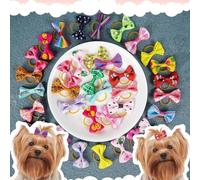 Chenkou Craft 50pcs/25pairs New Dog Hair Bows With Rubber Band Bow Pet Grooming Products Mix Colors Varies Patterns Pet Hair Bows Dog Accessories
