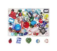 Chenkou Craft 50PCS Assorted Glass Beads for Jewelry Making Adults, Big and Small Bulk for Crafts Lampwork Murano Bead Bracelets and Necklaces Crafting Supplies + 1pc Plastic Box (Mix)