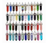 Chenkou Craft Assorted 40pcs Artificial Natural Stone Gemstone Bullet Shape Healing Pointed Chakra Beads Crystal Quartz Stone Charms Pendants for Necklace Jewelry Making Gift