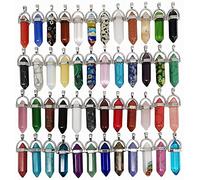 Chenkou Craft Assorted 40pcs Glass Artificial Stone Like Bullet Shape Charm Healing Pointed Chakra Beads Crystal Stone Charms Pendants for Necklace Jewelry Making, Iron, Created Cubic Zirconia