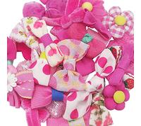 Chenkou Craft Mix Bulk 20pcs Ribbon Flowers Bows Craft Wedding Ornament Appliques A0241 (Hot-Pink)