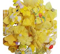 Chenkou Craft Mix Bulk 20pcs Ribbon Flowers Bows Craft Wedding Ornament Appliques A0241 (Yellow)