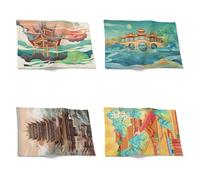 Chenlane Office Desk Placemat Japanese Dinner Mat Chinese Style Architecture Natural Table 21x32cm（4Pcs）