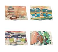 Chenlane Placemat And Coaster Non Slip Mat For Table Top Chinese Style Architecture Placemats Outdoor Mats Coasters 32x42cm（4Pcs）
