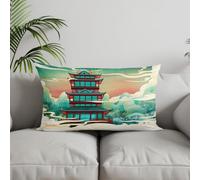 Chenlane Silk Farm House Couch Pillow Covers Outdoor Cushion Replacement Rectangular Chinese Style Architecture, Extra Large for Living Room Boho Sofa Decorative 30x50cm