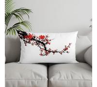 Chenlane Silk Pillow Covers Indian Outside Cushion for Patio Furniture Rectangular Chinese Style Ink Flower, Black And Red Microfiber Waterproof Washable Luxury Home Decor 40x60cm